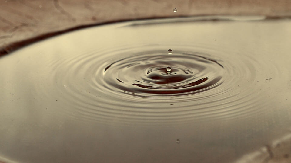 A closeup of a drop of water making ripples.
